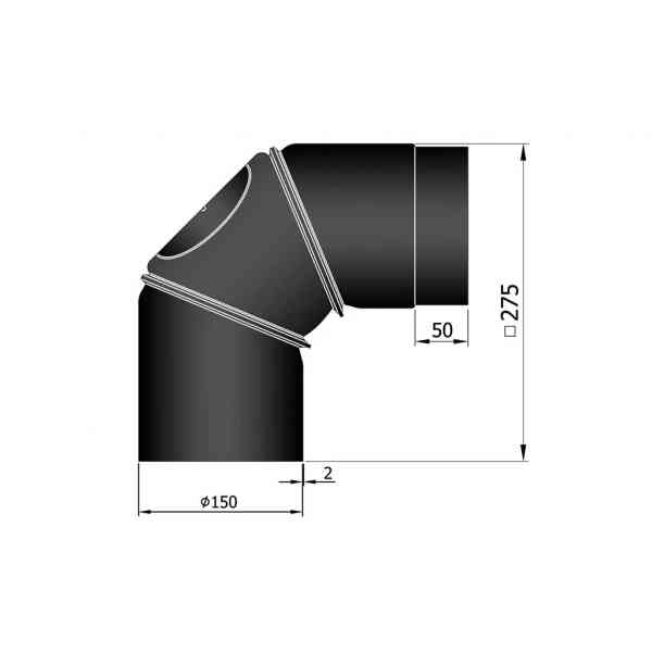 Winkelrohr 0-90° verstellbar, Ø 150 mm, 275 x 275 mm schwarz