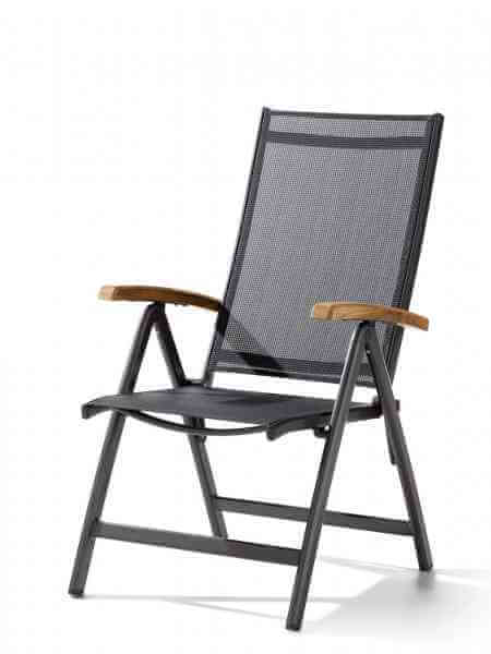 CADIZ Klappsessel, 6-fach verstellbar - Aluminiumgestell mit Textilux-Bespannung und Teakarmlehnen