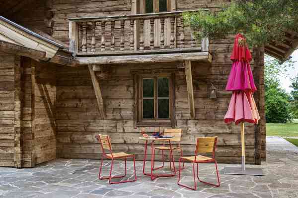 BALCONY Tisch 65 cm rund, Edelstahl / HPL oder Teak
