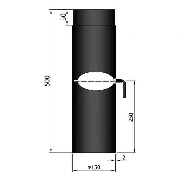 Rauchrohr 500 mm, Ø 150 mm mit Drosselklappe, schwarz