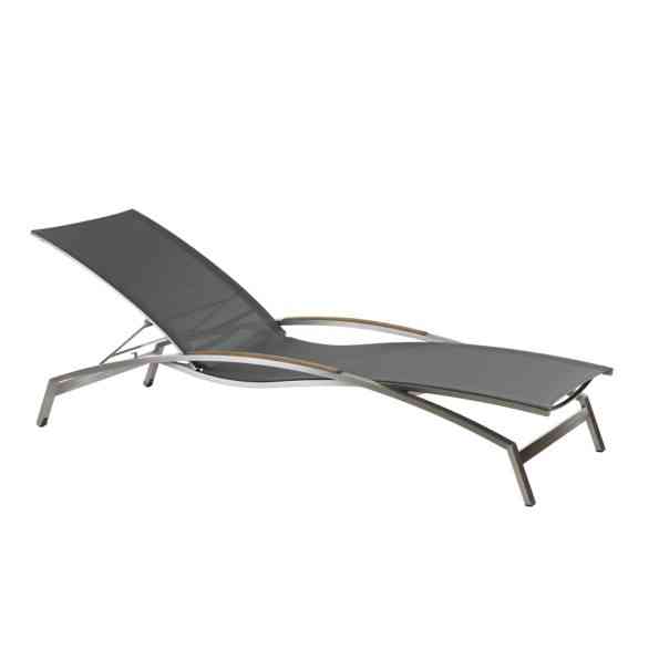 Venedig Sonnenliege 205 x 70,5 x 26-32 cm Edelstahlgestell mit Sunproof-Sling schwarz/silber