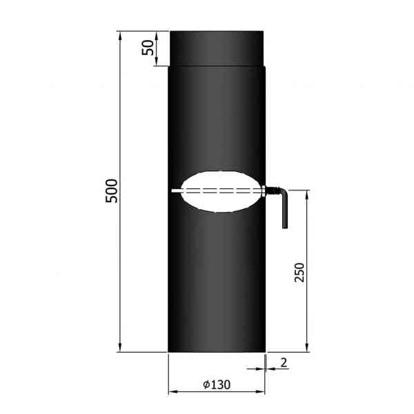 Rauchrohr 500 mm, Ø 130 mm mit Drosselklappe, schwarz