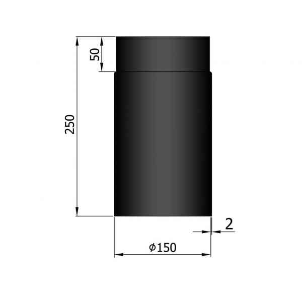 Rauchrohr 250 mm, Ø 150 mm, schwarz