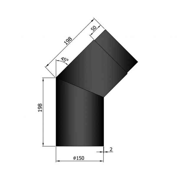 Winkelrohr 45°, Ø 150 mm, 198 x 198 mm schwarz