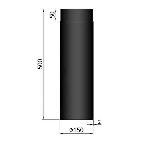 Rauchrohr 500 mm, Ø 150 mm, schwarz