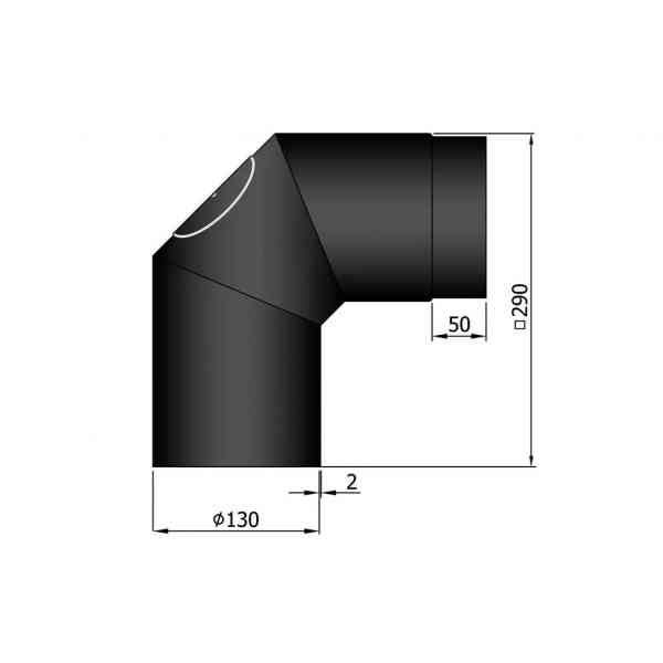Winkelrohr 90°, 290 x 290 mm, Ø 130 mm, schwarz