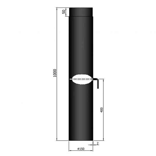 Rauchrohr 1000 mm, Ø 150 mm mit Drosselklappe, schwarz