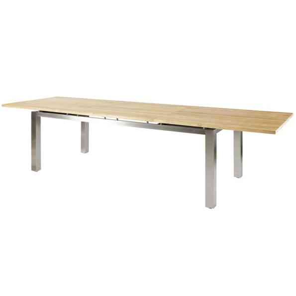 Levamto Ausziehtisch 170-270 x 90 x 77,5 cm Edelstahlgestell mit Tischplatte aus recycleten Teakholz