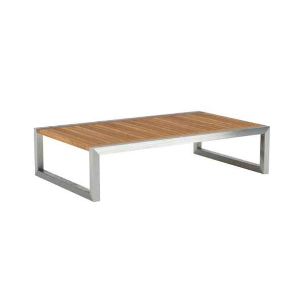 NINIX Kaffeetisch Teak 150 x 90 x 36,6 cm Edelstahlgestell mit Tischplatte aus Keramik oder Teak