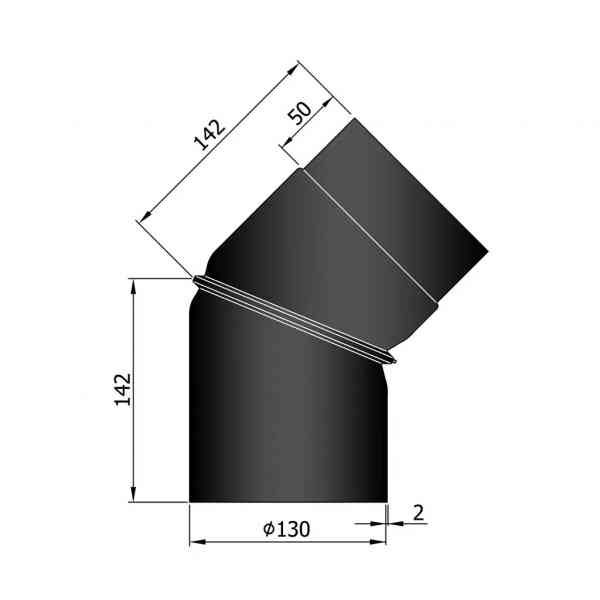 Winkelrohr 0-45° verstellbar, 142 x 142 mm, Ø 130 mm, schwarz