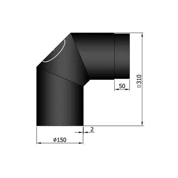Winkelrohr 90° mit Reinigungsöffnung 310 x 310 mm, Ø 150 mm, schwarz