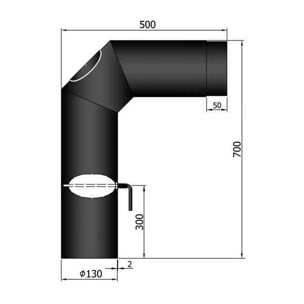 Rauchrohrset dreiteilig, 700 x 500 mm 130 mm, schwarz