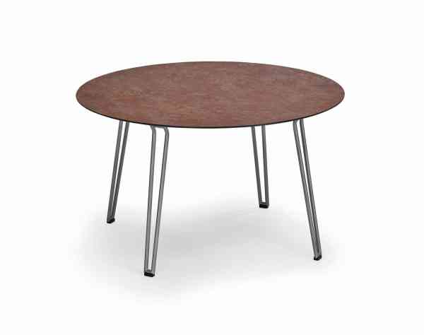 SLOPE Tisch 120 cm rund, Edelstahl / HPL oder Teak