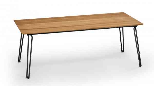 SLOPE Tisch 200 x 90 cm rechteckig, Edelstahl / HPL, Keramik oder Teak