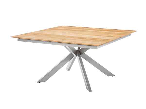 Lyon Quattro Tisch 150 x 150 x 75 cm Edelstahlgestell mit Tischplatte aus recycletem Teakholz 4 Plan