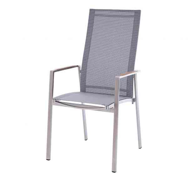 Stapelsessel Nr.8 Hoch 56 x 66 x 111 cm Edelstahlgestell mit DiGaLan-Textilene Grau / Schwarz