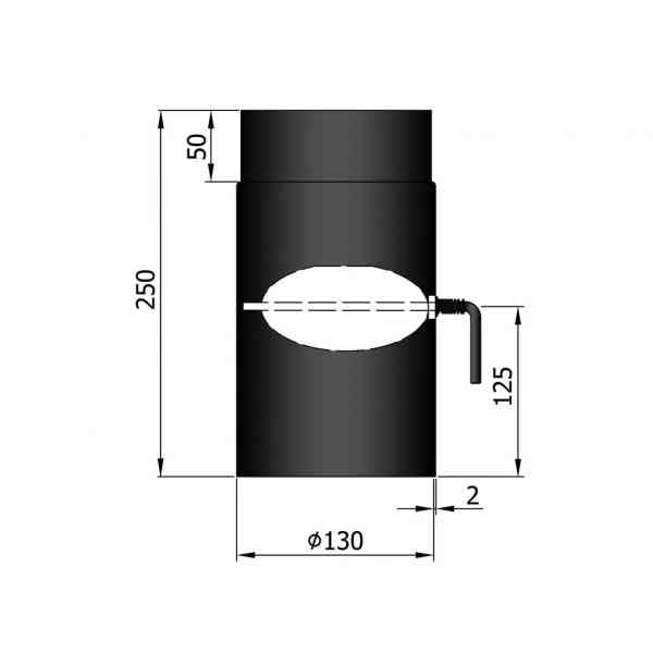 Rauchrohr 250 mm, Ø 130 mm mit Drosselklappe, schwarz