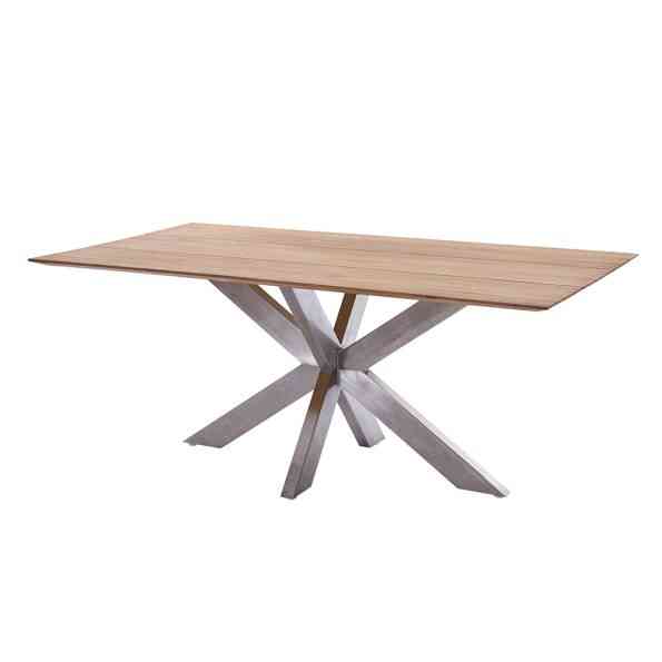 Marbella Tisch 200 x 100 x 73 cm Edelstahlgestell Spider mit Tischplatte aus Teakholz 3 Planken