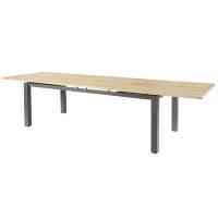 Porto Ausziehtisch 220-320 x 100 x 77 cm Edelstahlgestell dunkelgrau mit Tischplatte recycled Teak