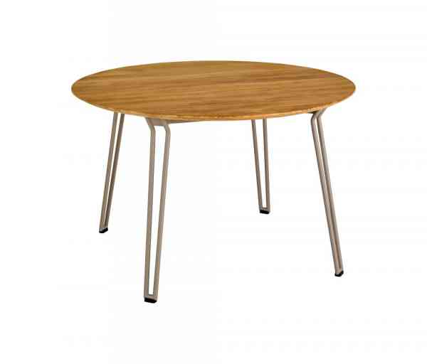 SLOPE Tisch 120 cm rund, Edelstahl / HPL, Keramik oder Teak